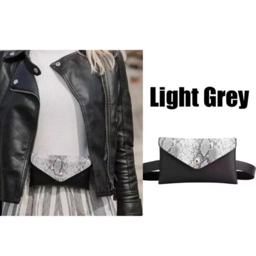 Shoulder Waist Bag Mini Bag Snakeskin Print Faux Leather Light Gray Black